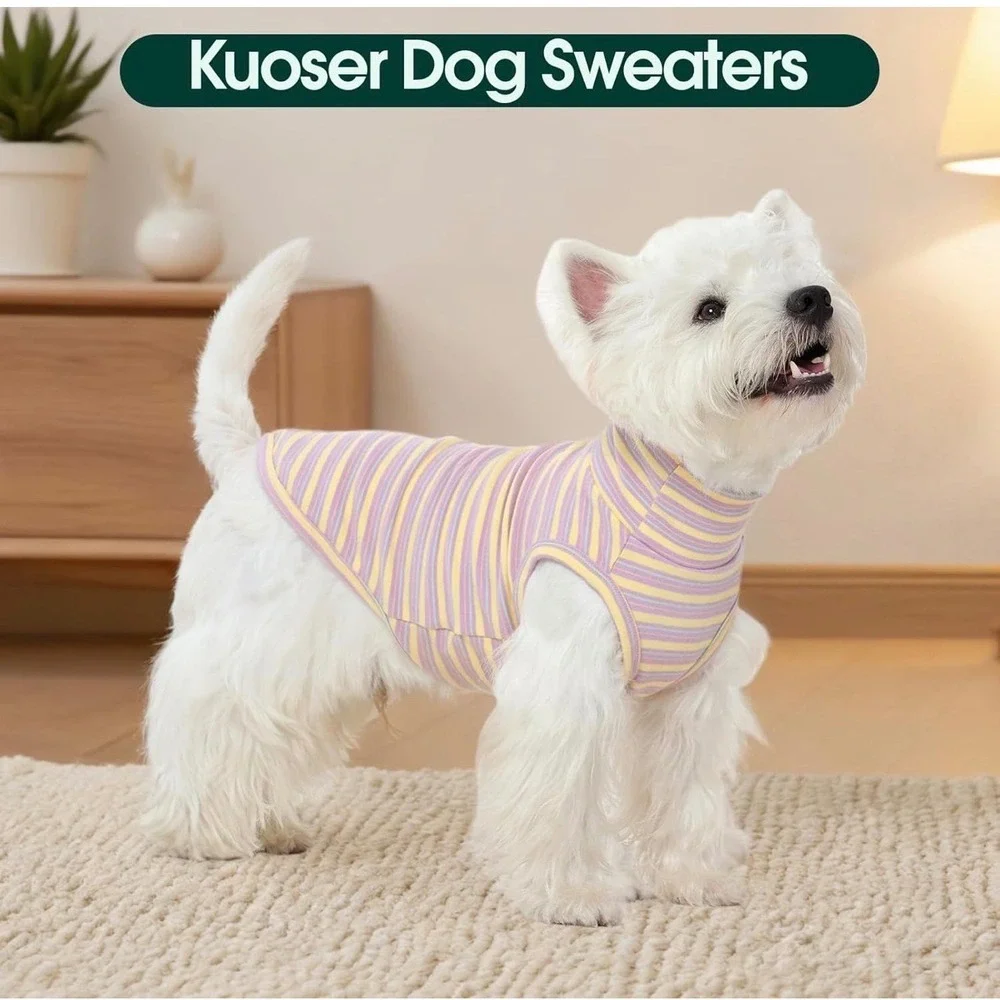 Kuoser 2 PK Dog Sweater Pink Striped Fleece Vest Turtleneck Puppy‎ Clothes SZ M